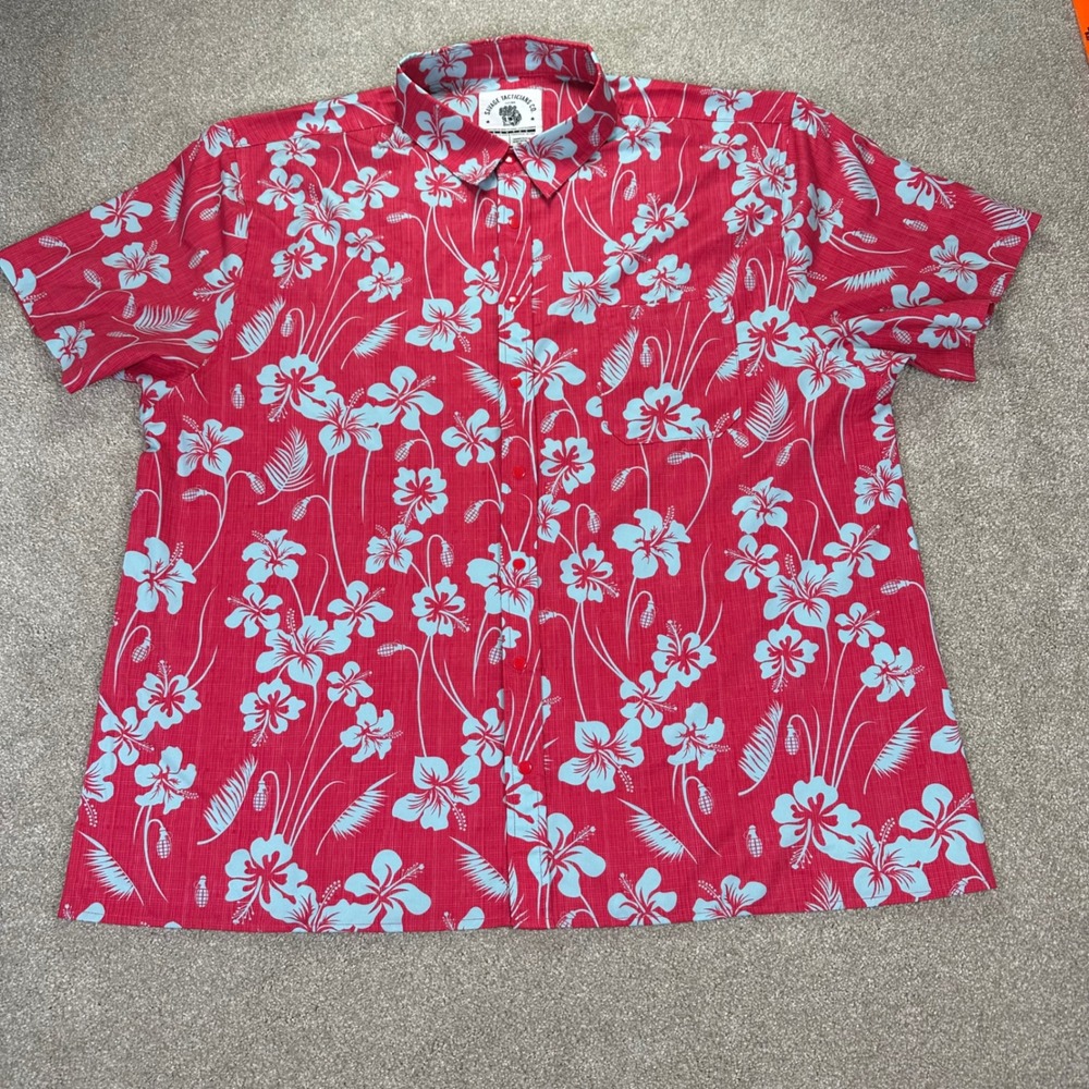 Savage Tacticians Men 2XL Shirt Red Floral Grenade Hawaiian Tactical Sav-Tac